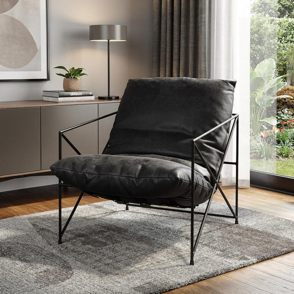 HomeRoots 30" Distressed Faux Leather Wingback Chair - Stylish Accent Piece for Modern Living Spaces & Offices Black 392012