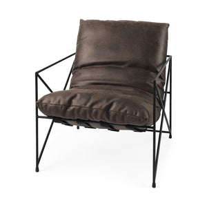 Homeroots Dark Brown Faux Leather Contemporary Metal Chair Brown  392014