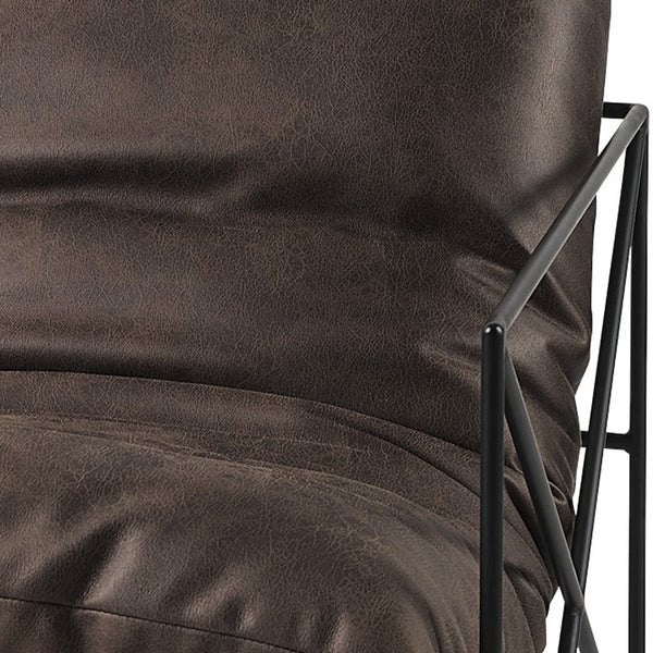 Homeroots Dark Brown Faux Leather Contemporary Metal Chair Brown  392014