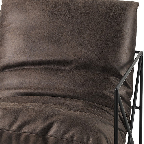 Homeroots Dark Brown Faux Leather Contemporary Metal Chair Brown  392014