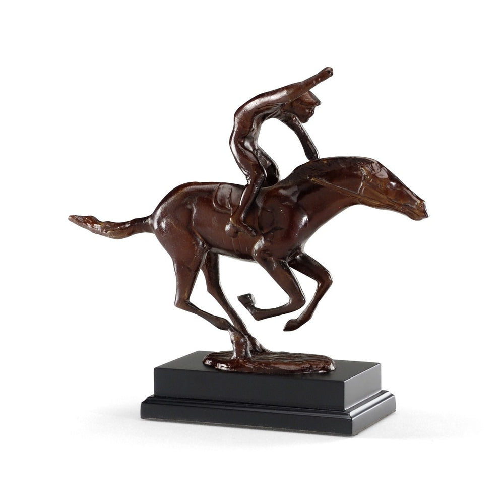 Wildwood The Racer Hand-Patinated Brass Sculpture On Solid Wood Plinth — Vintage Racing Accent For Mantel 392015
