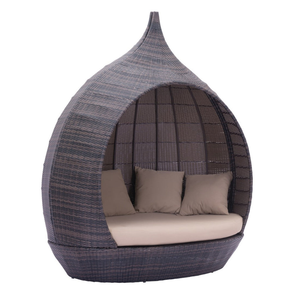 HomeRoots Teardrop Outdoor Daybed - Stylish Brown & Beige, Weather-Resistant Canopy, Seats 5 Comfortably 392017