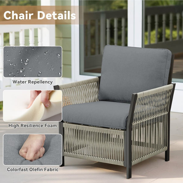 English Elm 73.2" Outdoor Handwoven Rattan 3 Seat Sofa with Olefin Cushions for Porch or Patio T3773P419403