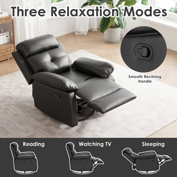 English Elm Small Rocker Swivel Recliner Chair with 360° Swivel, 30° Rocking and Adjustable 90–150° Recline Comfortability Black T3623P380482