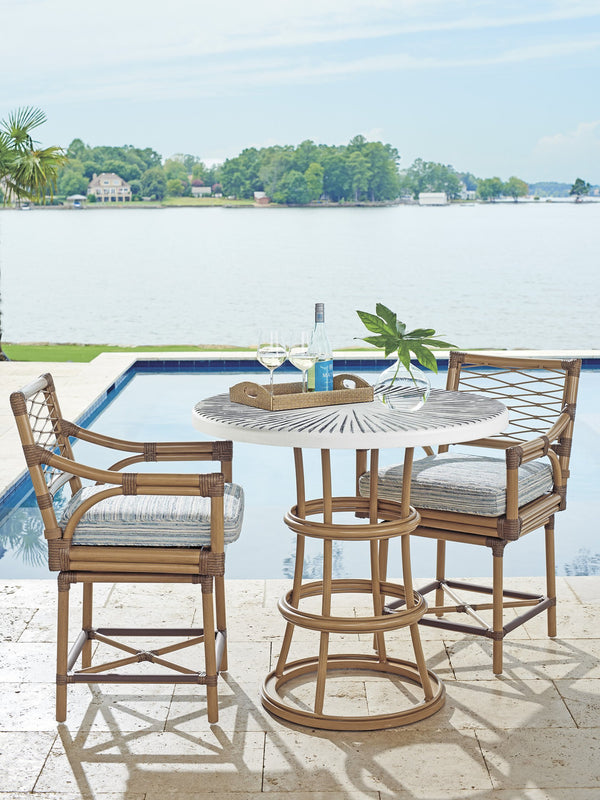 Lexington Tommy Bahama Outdoor 3920-873c Key Largo Coastal Bistro Table With Sunburst Design And Height Adjustment For Versatile Use  Wood 3920-873c