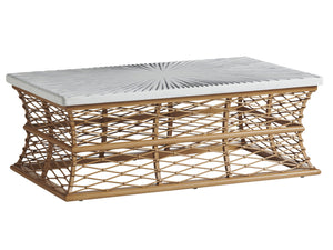 Lexington Tommy Bahama Outdoor 3920-943c Key Largo Coastal Rectangular Cocktail Table With Artisan Sunburst Design And Teak Finish  Wood 3920-943c