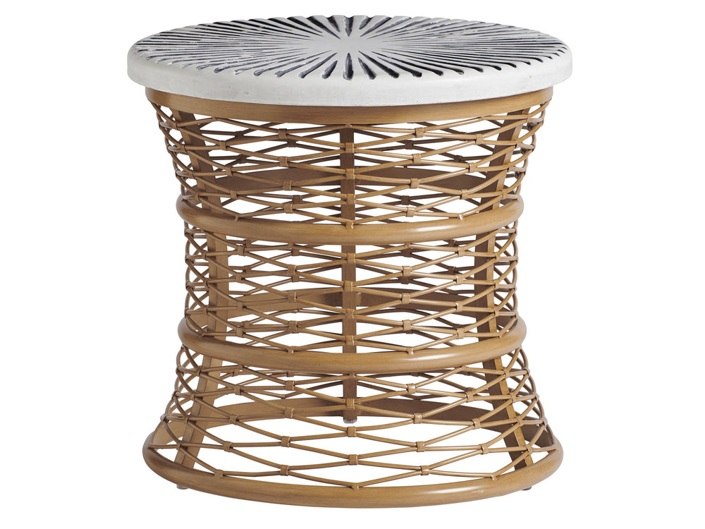 Lexington Tommy Bahama Outdoor 3920-953c Coastal Bohemian Round End Table With Hand-painted Sunburst Design And Aluminum Frame  Wood 3920-953c