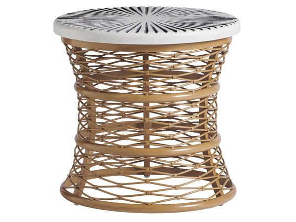 Lexington Tommy Bahama Outdoor 3920-953c Coastal Bohemian Round End Table With Hand-painted Sunburst Design And Aluminum Frame  Wood 3920-953c