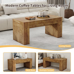 English Elm 48" Farmhouse Rectangle Wood Coffee Table with Hidden Drawer and Open Lower Shelf W3204P401251