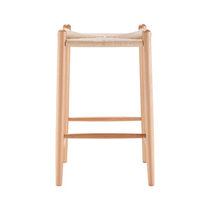 EuroStyle Evelina Counter Stool without Backrest with Natural Frame and Rush Seat - Set of 1