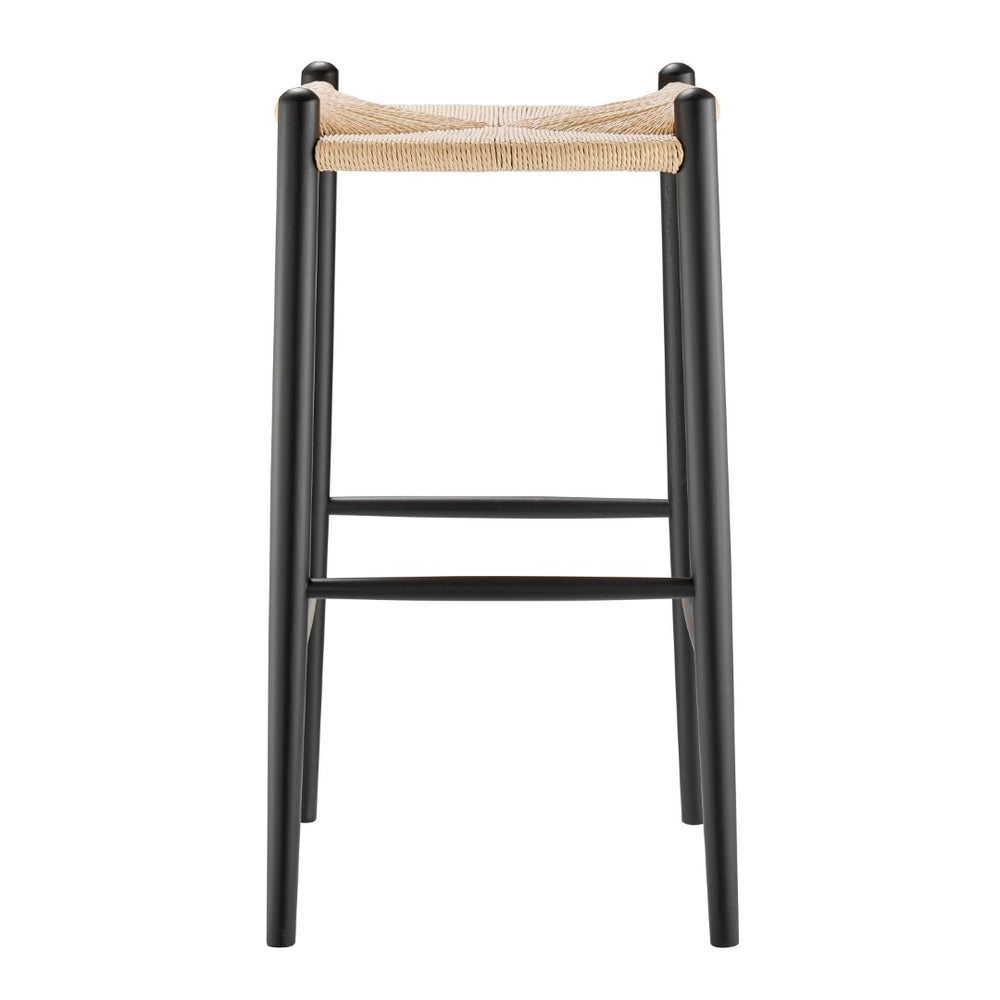 EuroStyle Evelina Bar Stool without Backrest with Black Frame and Natural Rush Seat - Set of 1