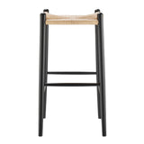 Evelina Bar Stool without Backrest with Black Frame and Natural Rush Seat