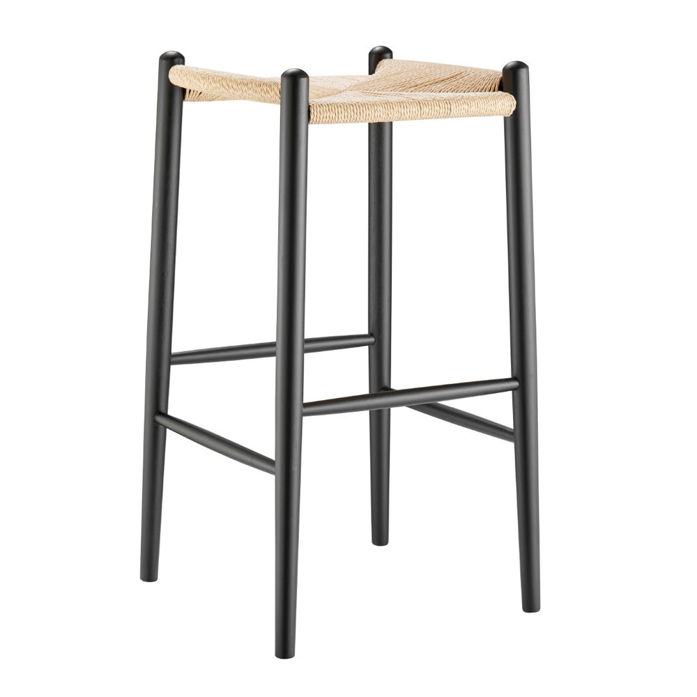 EuroStyle Evelina Bar Stool without Backrest with Black Frame and Natural Rush Seat - Set of 1