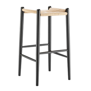 EuroStyle Evelina Bar Stool without Backrest with Black Frame and Natural Rush Seat - Set of 1