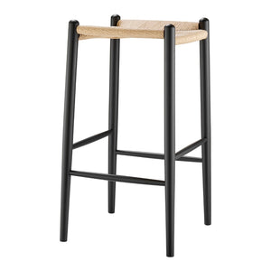 EuroStyle Evelina Bar Stool without Backrest with Black Frame and Natural Rush Seat - Set of 1