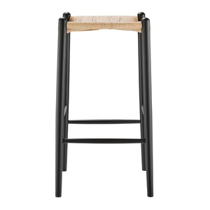 EuroStyle Evelina Bar Stool without Backrest with Black Frame and Natural Rush Seat - Set of 1