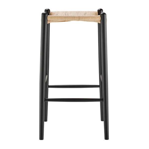 EuroStyle Evelina Bar Stool without Backrest with Black Frame and Natural Rush Seat - Set of 1
