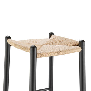 EuroStyle Evelina Bar Stool without Backrest with Black Frame and Natural Rush Seat - Set of 1