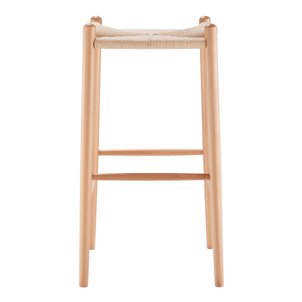 EuroStyle Evelina Bar Stool without Backrest with Natural Frame and Rush Seat - Set of 1