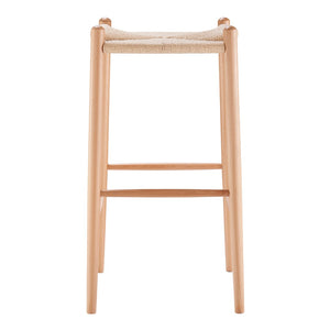 EuroStyle Evelina Bar Stool without Backrest with Natural Frame and Rush Seat - Set of 1
