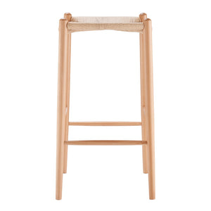 EuroStyle Evelina Bar Stool without Backrest with Natural Frame and Rush Seat - Set of 1