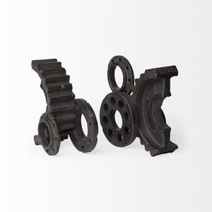 HomeRoots Set of Two Industrial Matte Black Gear Bookends - Stylish Support for Books & Unique Décor Piece 392131