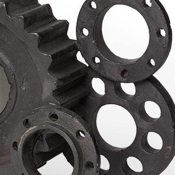 HomeRoots Set of Two Industrial Matte Black Gear Bookends - Stylish Support for Books & Unique Décor Piece 392131