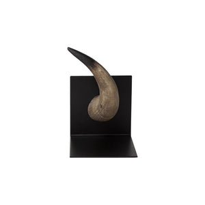 HomeRoots Set of Two Rustic Faux Horn Bookends - Distressed Resin & Metal for Lodge-Style Decor & Support 392132
