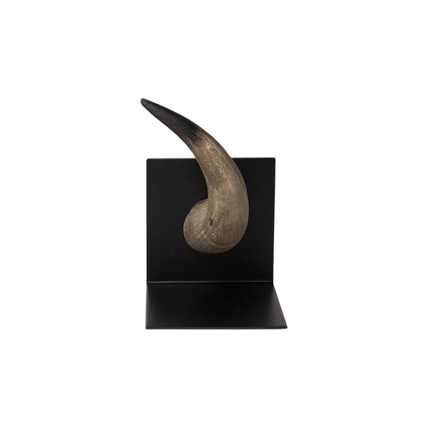 HomeRoots Set of Two Rustic Faux Horn Bookends - Distressed Resin & Metal for Lodge-Style Decor & Support 392132