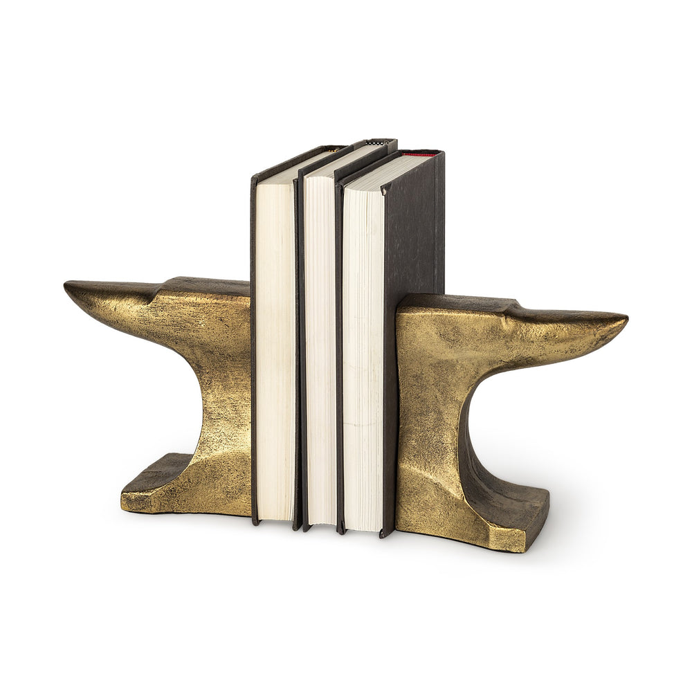 Homeroots Distressed Brushed Gold Anvil Bookends  Metal 392134