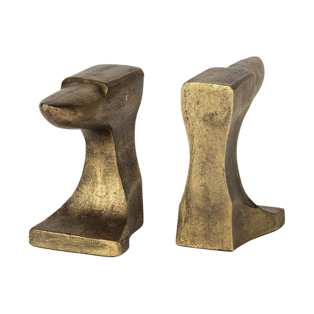 HomeRoots Set of Two 6" Gold Metal Decorative Bookends – Elegant, Sturdy Support for Books and Stylish Décor 392134