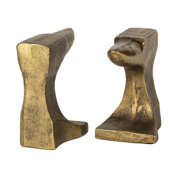 HomeRoots Set of Two 6" Gold Metal Decorative Bookends – Elegant, Sturdy Support for Books and Stylish Décor 392134
