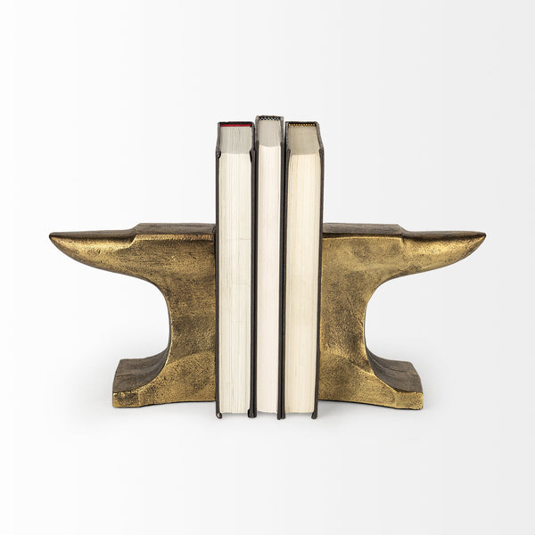 Homeroots Distressed Brushed Gold Anvil Bookends  Metal 392134