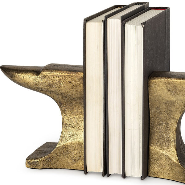 Homeroots Distressed Brushed Gold Anvil Bookends  Metal 392134