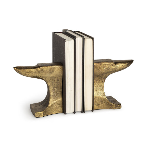 Homeroots Distressed Brushed Gold Anvil Bookends  Metal 392134