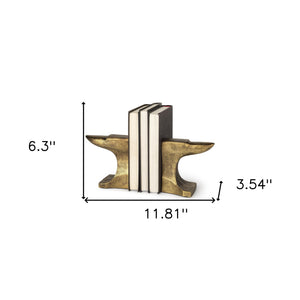 Homeroots Distressed Brushed Gold Anvil Bookends  Metal 392134