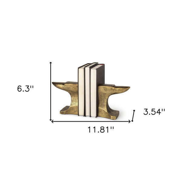 Homeroots Distressed Brushed Gold Anvil Bookends  Metal 392134