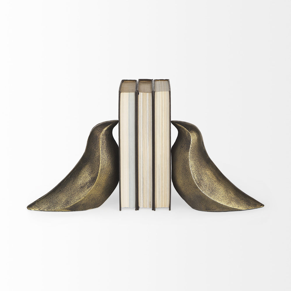 Homeroots Rustic Antiqued Gold Dove Bookends  Metal 392135