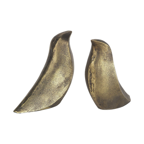 HomeRoots Set of Two 3" Gold Metal Bird Bookends – Stylish Rustic Decor for Home, Office & Book Lovers 392135