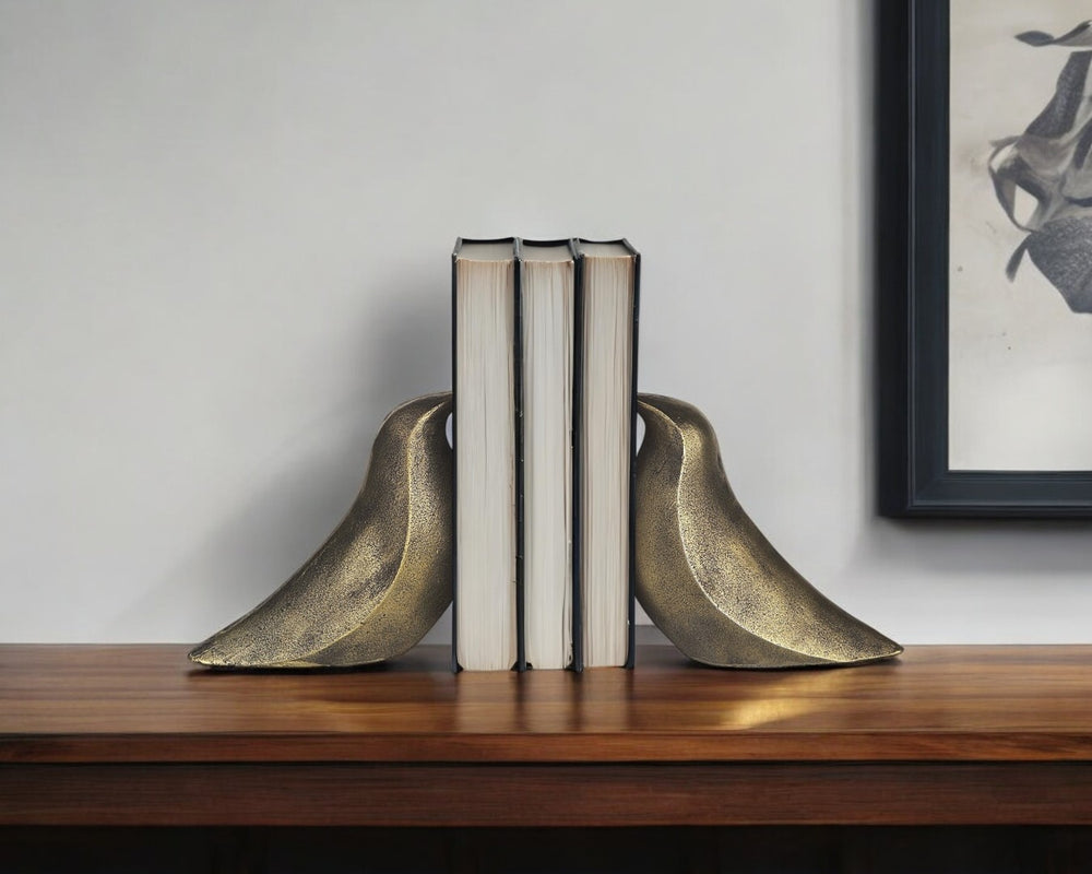 HomeRoots Set of Two 3" Gold Metal Bird Bookends – Stylish Rustic Decor for Home, Office & Book Lovers 392135