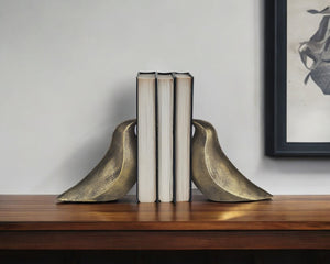HomeRoots Set of Two 3" Gold Metal Bird Bookends – Stylish Rustic Decor for Home, Office & Book Lovers 392135