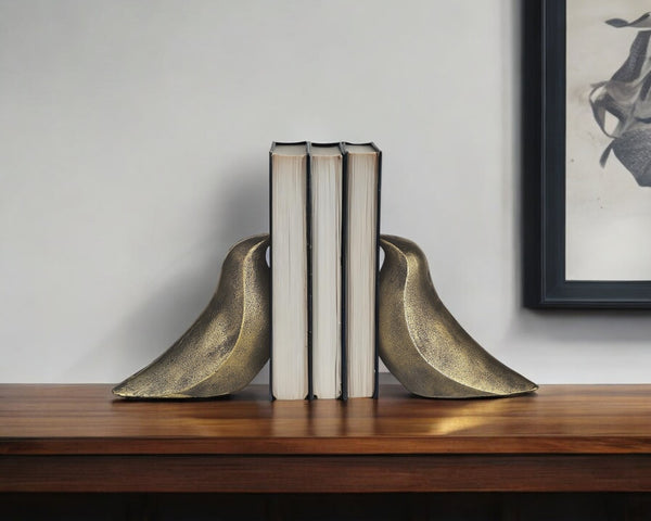 HomeRoots Set of Two 3" Gold Metal Bird Bookends – Stylish Rustic Decor for Home, Office & Book Lovers 392135