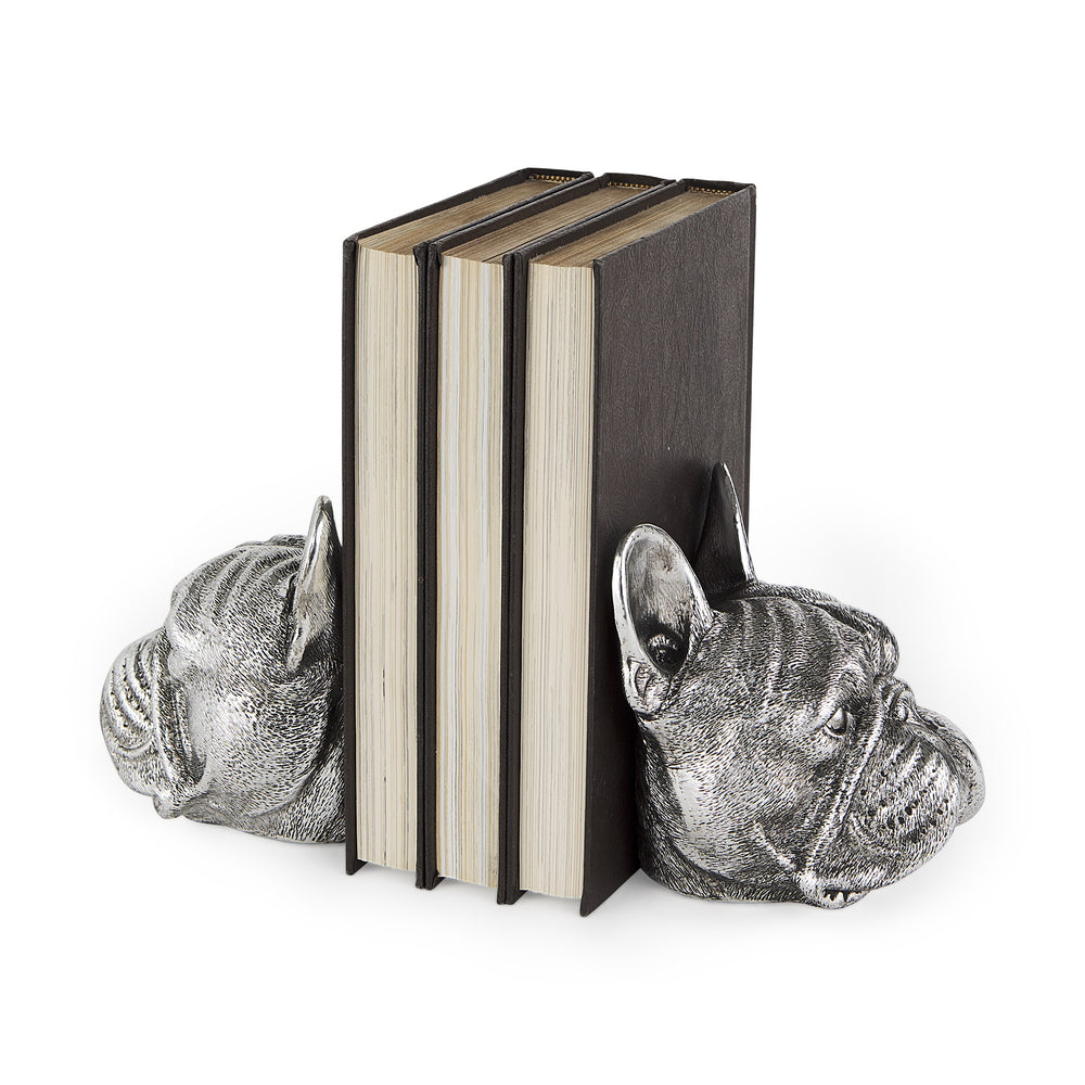 Homeroots Set Of Two 6" Silver Metal Dog Decorative Bookends  Metal 392137