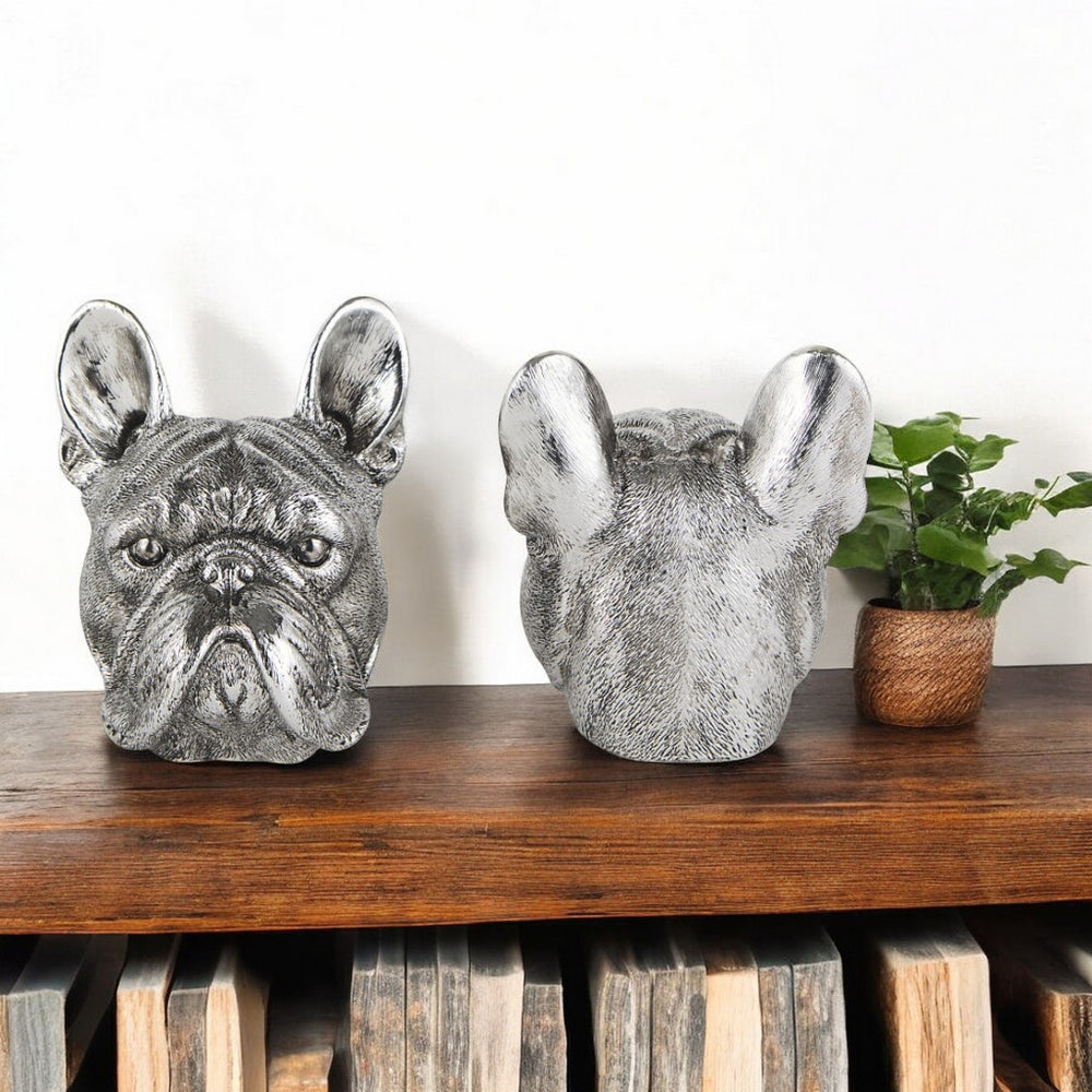 Homeroots Set Of Two 6" Silver Metal Dog Decorative Bookends  Metal 392137