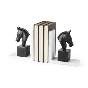 Homeroots Set Of Two 8" Black Glass Horse Decorative Bookends  Glass 392138