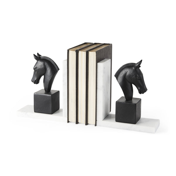 Homeroots Set Of Two 8" Black Glass Horse Decorative Bookends  Glass 392138