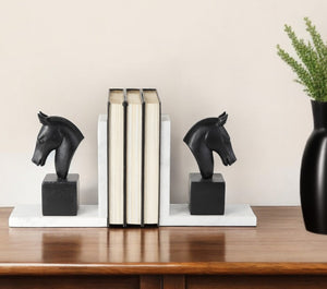 Homeroots Set Of Two 8" Black Glass Horse Decorative Bookends  Glass 392138