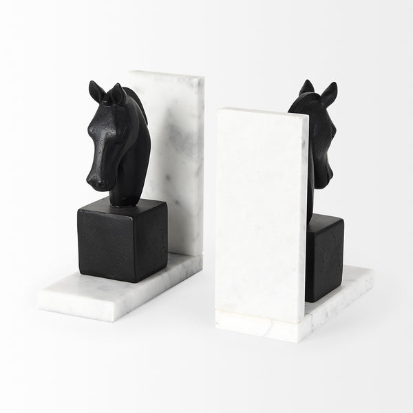 Homeroots Set Of Two 8" Black Glass Horse Decorative Bookends  Glass 392138