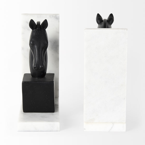 Homeroots Set Of Two 8" Black Glass Horse Decorative Bookends  Glass 392138