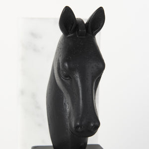 Homeroots Set Of Two 8" Black Glass Horse Decorative Bookends  Glass 392138